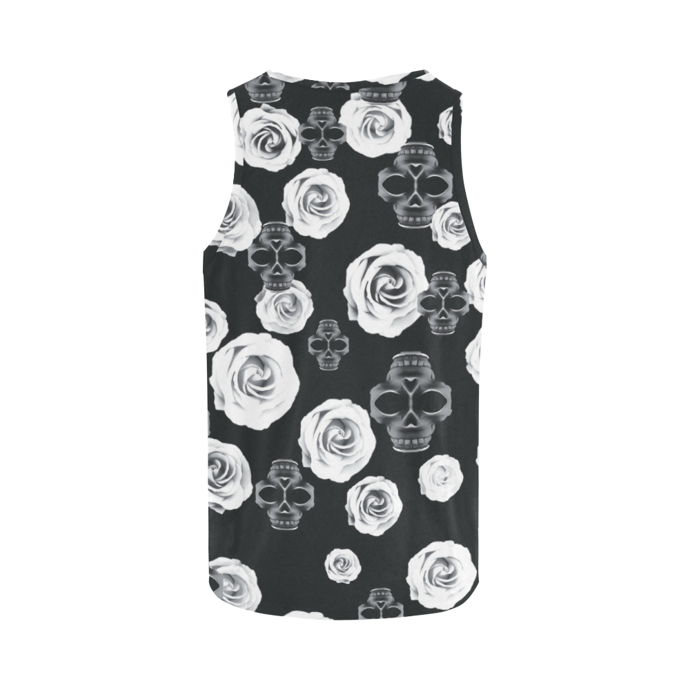 vintage skull and rose abstract pattern in black and white All Over Print Tank Top for Men (Model T43)