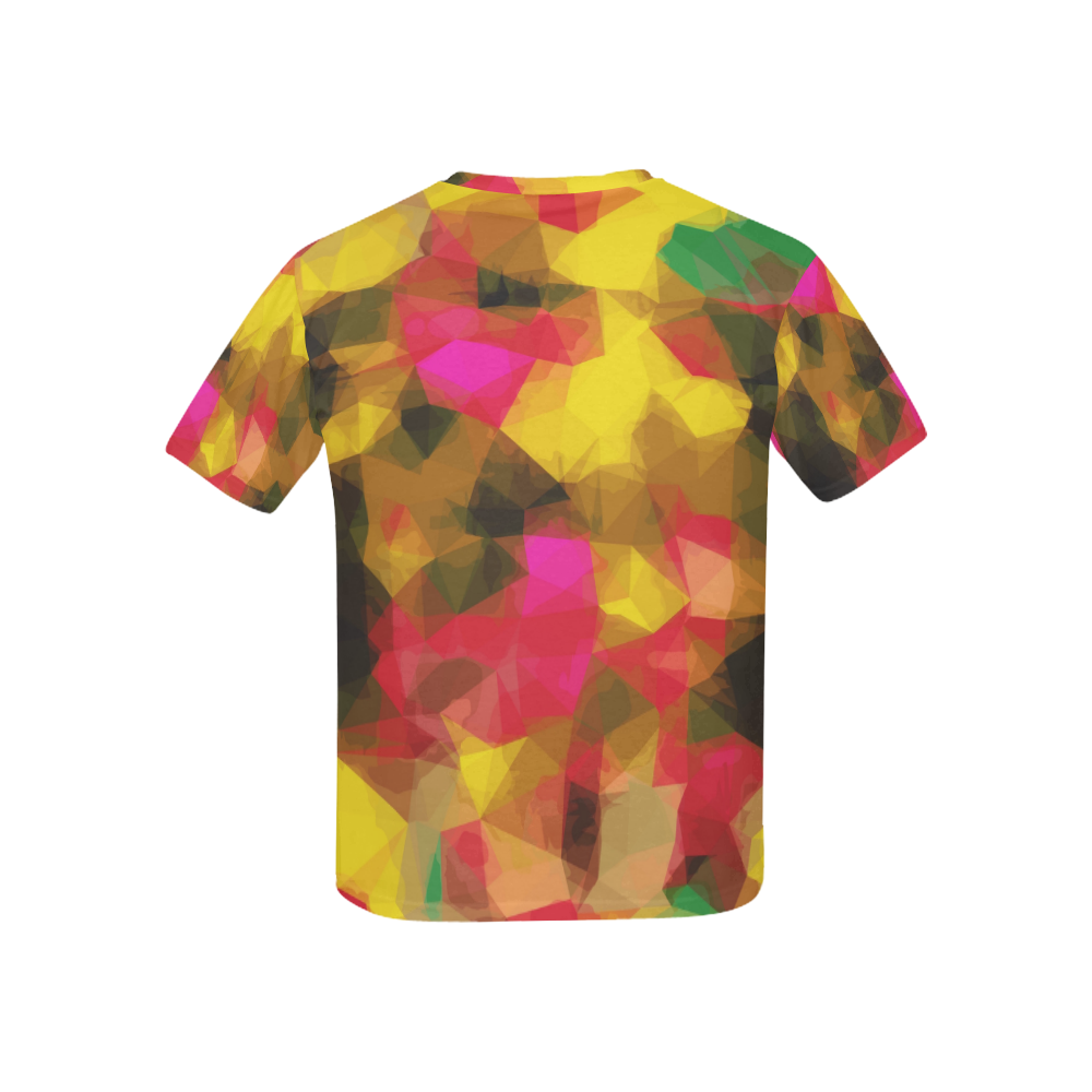 psychedelic geometric polygon shape pattern abstract in pink yellow green Kids' All Over Print T-shirt (USA Size) (Model T40)