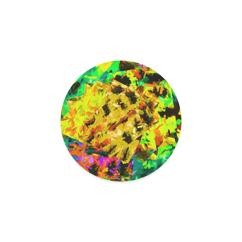 camouflage splash painting abstract in yellow green brown red orange Round Coaster