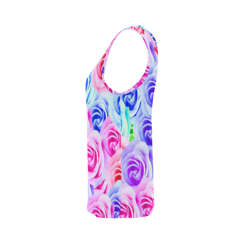 closeup colorful rose texture background in pink purple blue green All Over Print Tank Top for Women (Model T43)