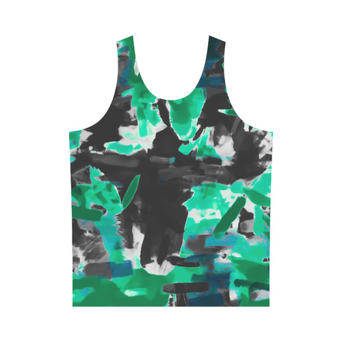 psychedelic vintage camouflage painting texture abstract in green and black All Over Print Tank Top for Men (Model T43)