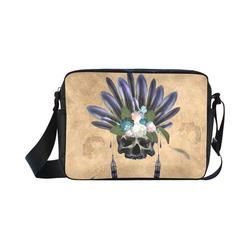Cool skull with feathers and flowers Classic Cross-body Nylon Bags (Model 1632)