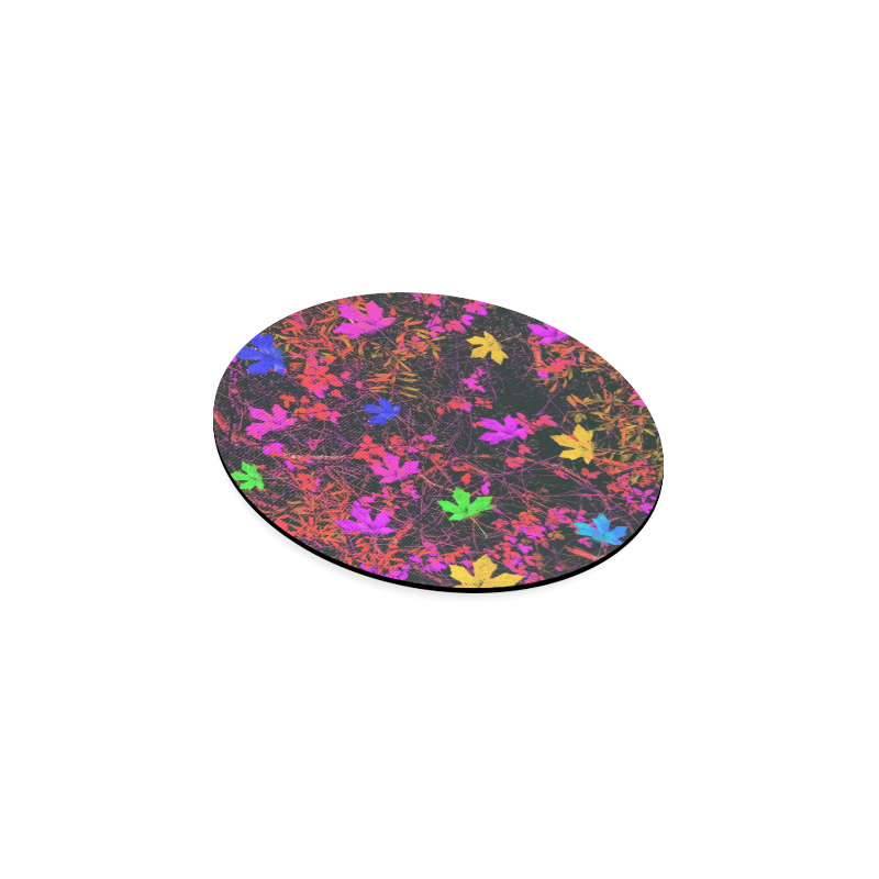 maple leaf in yellow green pink blue red with red and orange creepers plants background Round Coaster