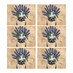 Cool skull with feathers and flowers Placemat 14’’ x 19’’ (Set of 6)