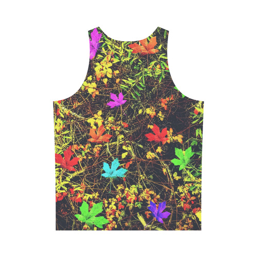 maple leaf in blue red green yellow pink orange with green creepers plants background All Over Print Tank Top for Men (Model T43)