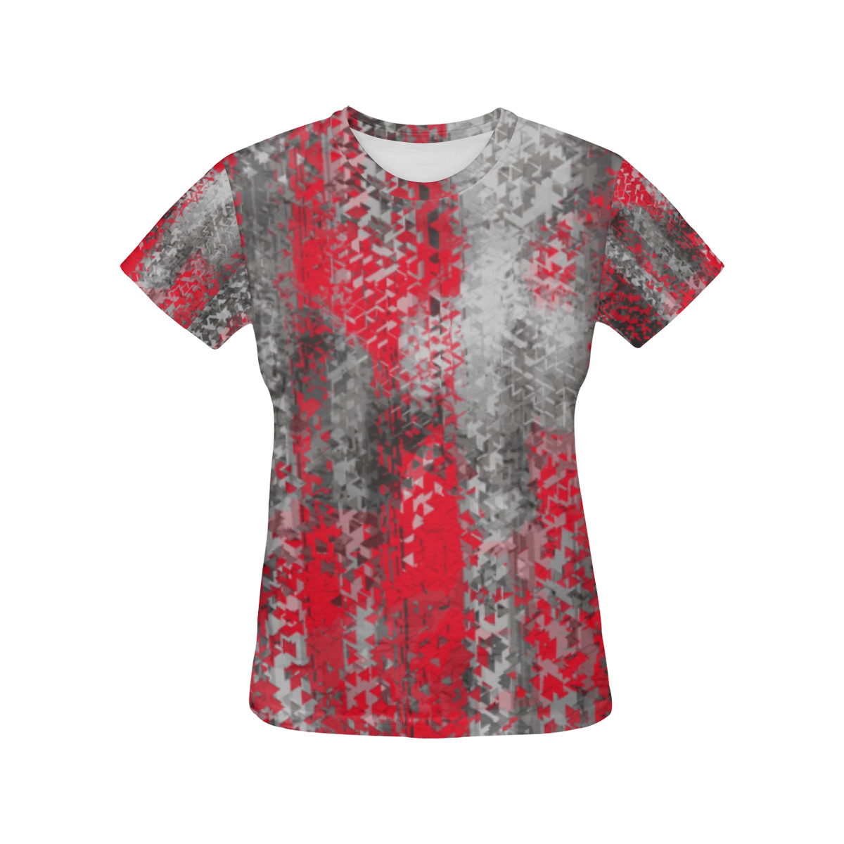 psychedelic geometric polygon shape pattern abstract in black and red All Over Print T-Shirt for Women (USA Size) (Model T40)