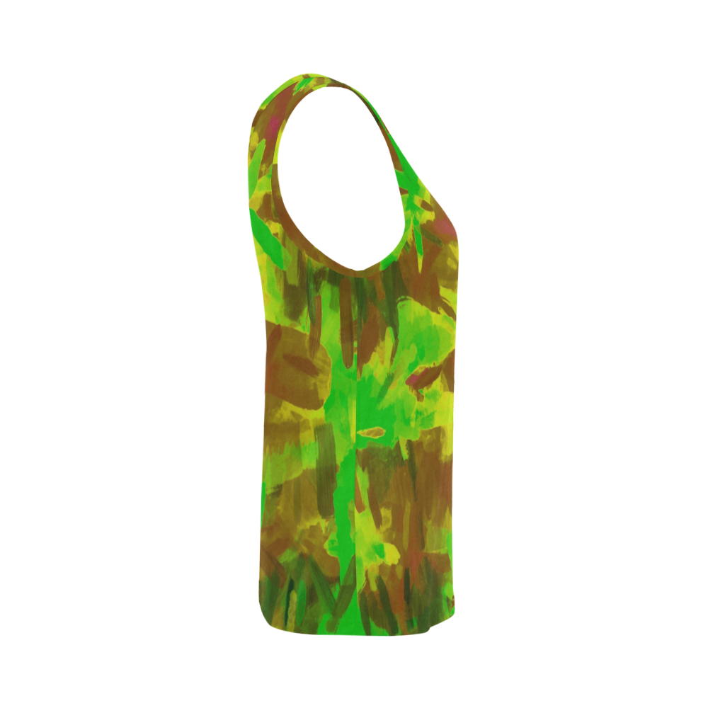 camouflage painting texture abstract background in green yellow brown All Over Print Tank Top for Women (Model T43)