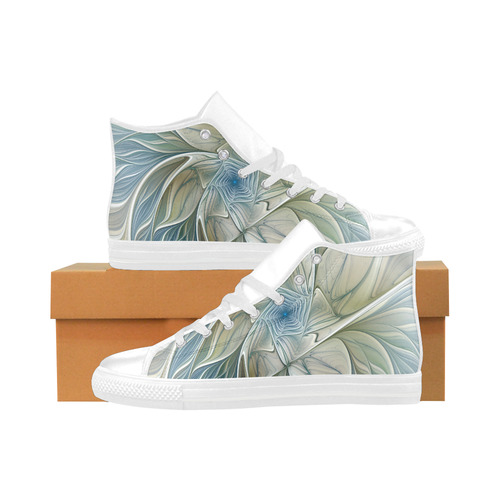 Floral Fantasy Pattern Abstract Blue Khaki Fractal Aquila High Top Microfiber Leather Women's Shoes (Model 032)