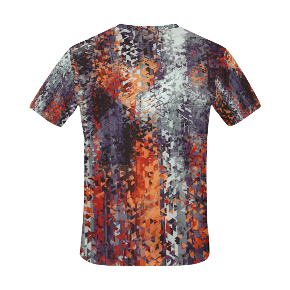 psychedelic geometric polygon shape pattern abstract in black orange brown red All Over Print T-Shirt for Men (USA Size) (Model T40)