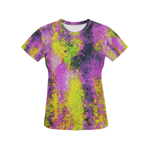 vintage psychedelic painting texture abstract in pink and yellow with noise and grain All Over Print T-Shirt for Women (USA Size) (Model T40)
