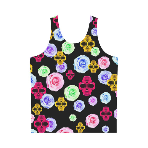 skull portrait in pink and yellow with colorful rose and black background All Over Print Tank Top for Men (Model T43)