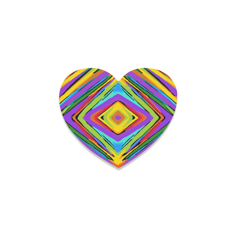 psychedelic geometric graffiti square pattern abstract in blue purple pink yellow green Heart Coaster