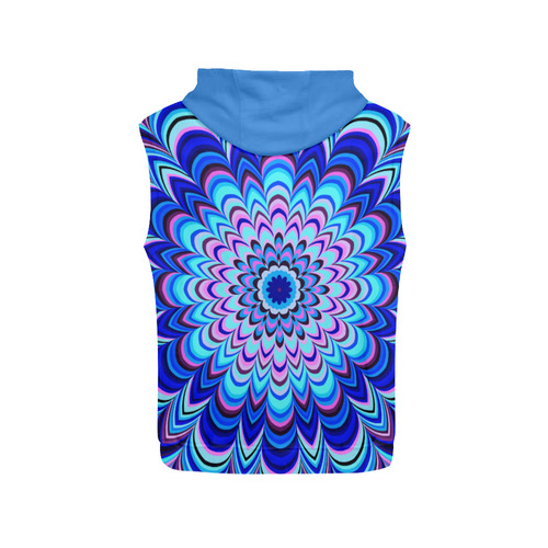 Neon blue striped mandala All Over Print Sleeveless Hoodie for Women (Model H15)