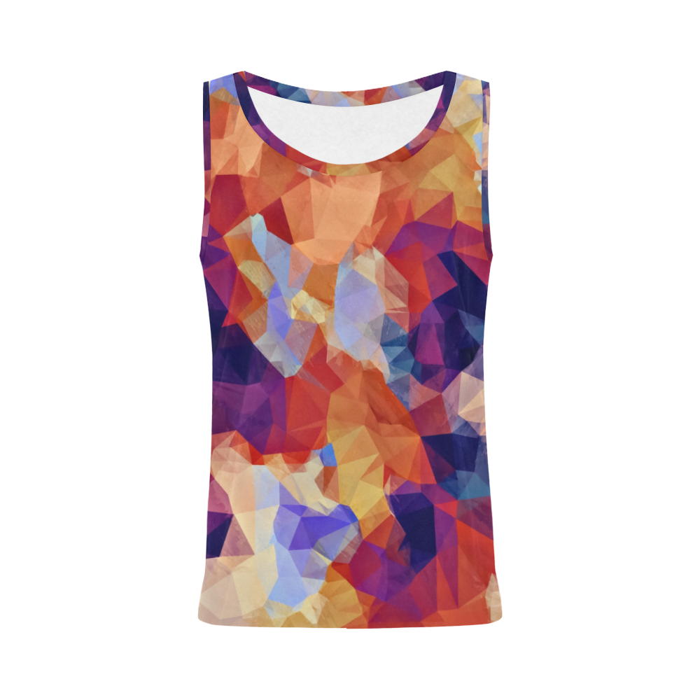 psychedelic geometric polygon pattern abstract in orange brown blue purple All Over Print Tank Top for Women (Model T43)