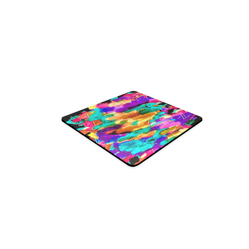psychedelic splash painting texture abstract background in pink green purple yellow brown Square Coaster