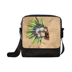 Amazing skull with feathers and flowers Crossbody Nylon Bags (Model 1633)
