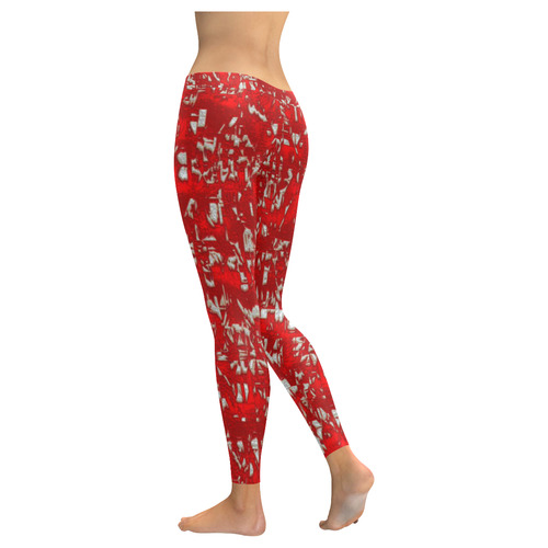 glossy abstract red by JamColors Women's Low Rise Leggings (Invisible Stitch) (Model L05)