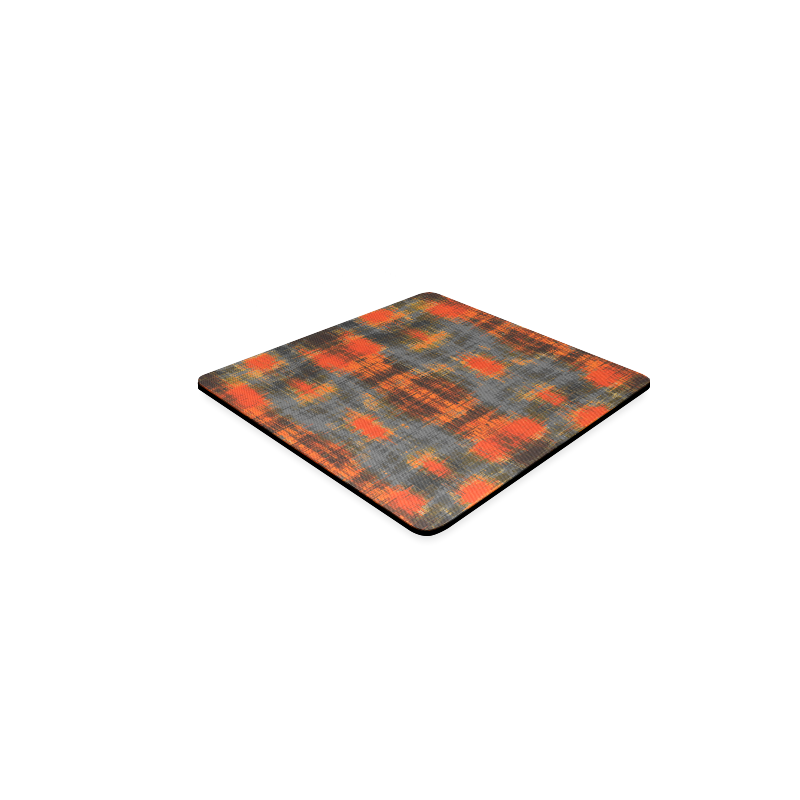 vintage geometric plaid pattern abstract in orange brown black Square Coaster