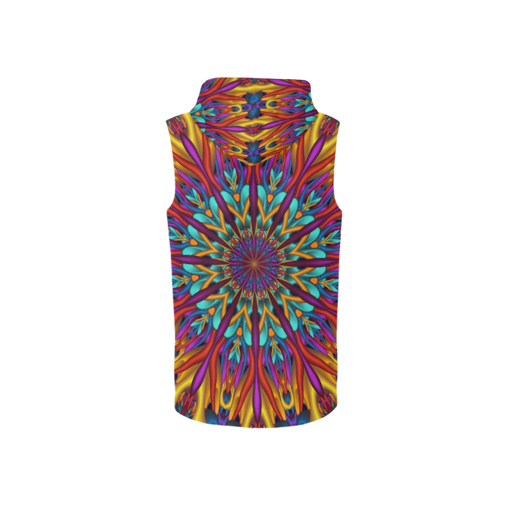 Psychedelic 3D fractal mandala All Over Print Sleeveless Zip Up Hoodie for Women (Model H16)