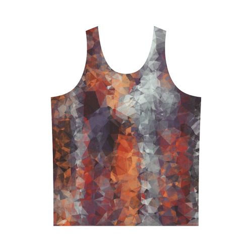 psychedelic geometric polygon shape pattern abstract in orange brown red black All Over Print Tank Top for Men (Model T43)