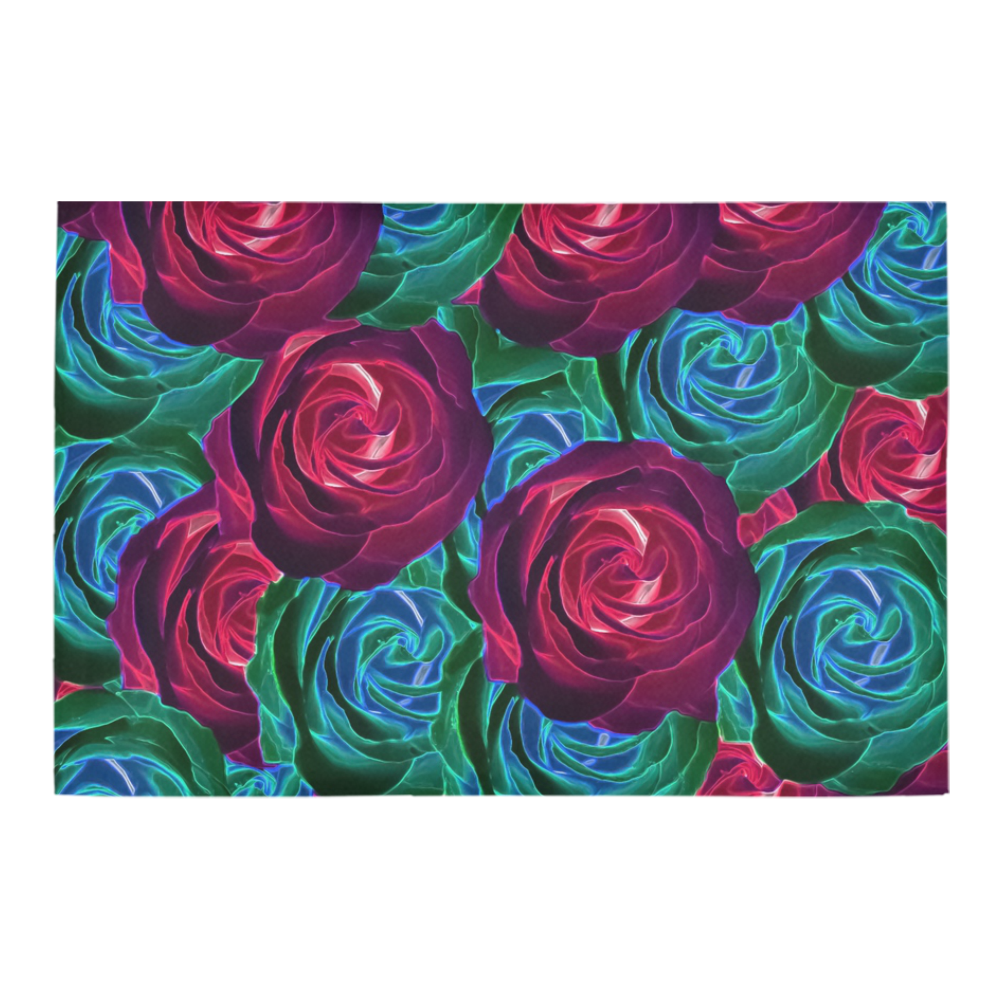 closeup blooming roses in red blue and green Azalea Doormat 24" x 16" (Sponge Material)