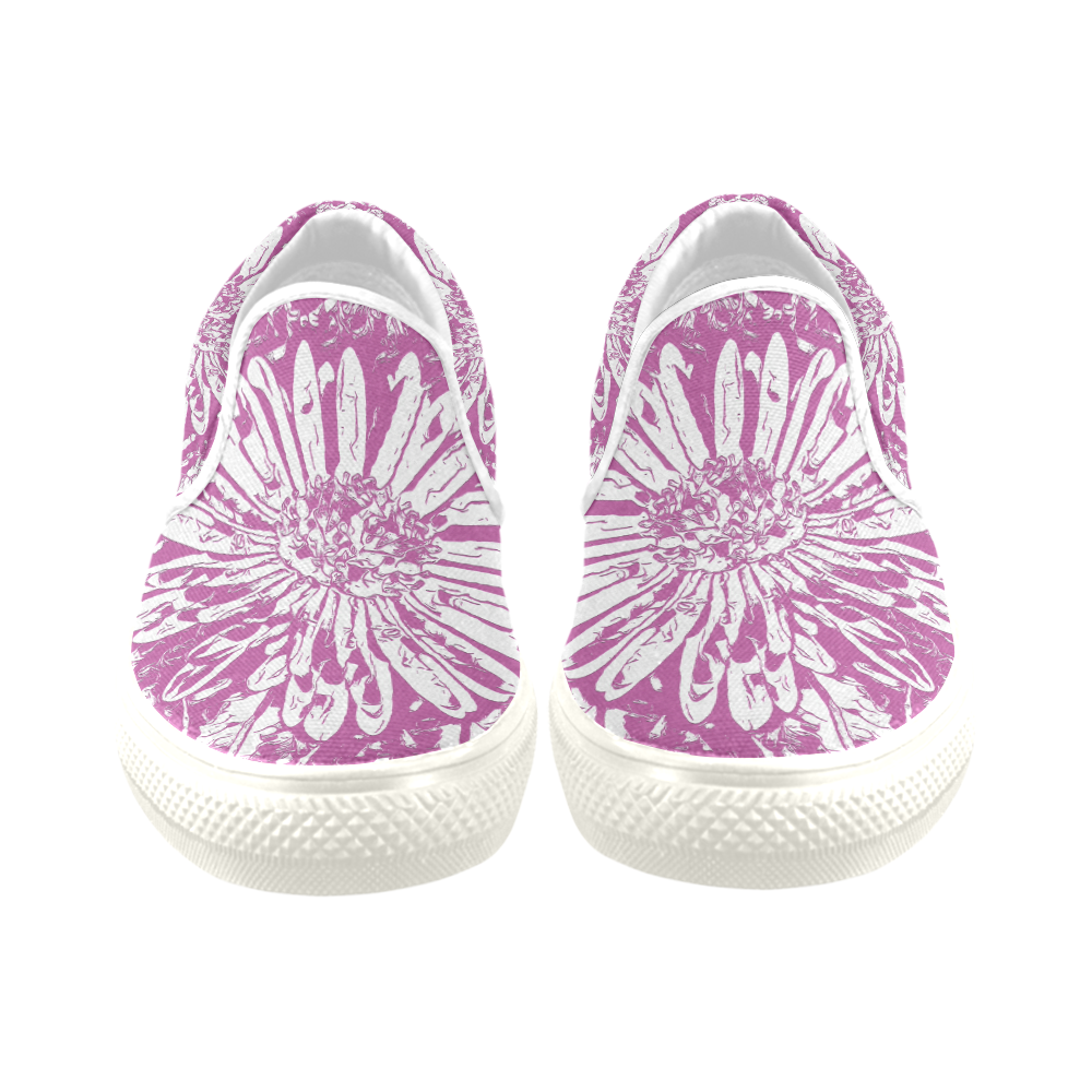 FLOWER PINK Women's Unusual Slip-on Canvas Shoes (Model 019)