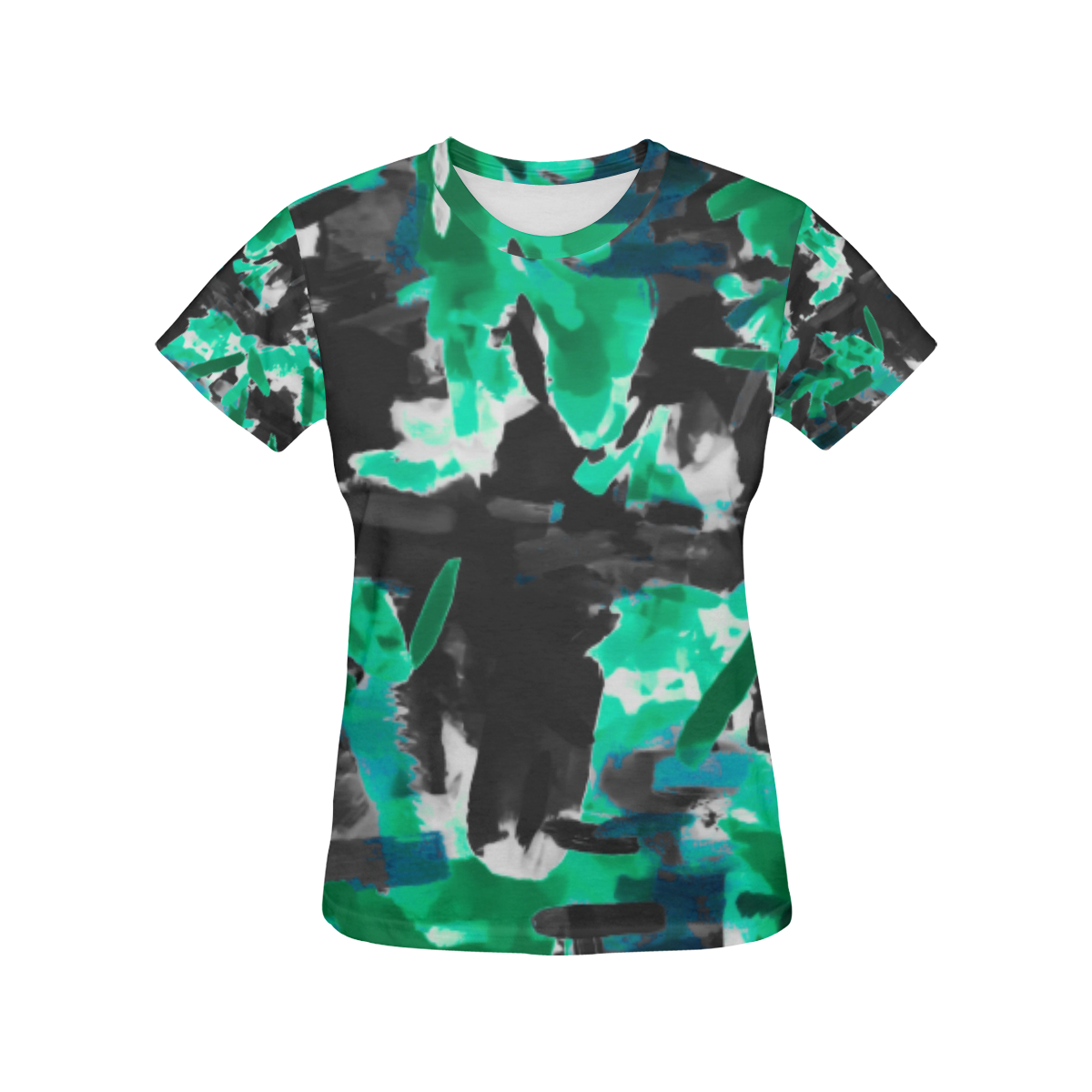 psychedelic vintage camouflage painting texture abstract in green and black All Over Print T-Shirt for Women (USA Size) (Model T40)
