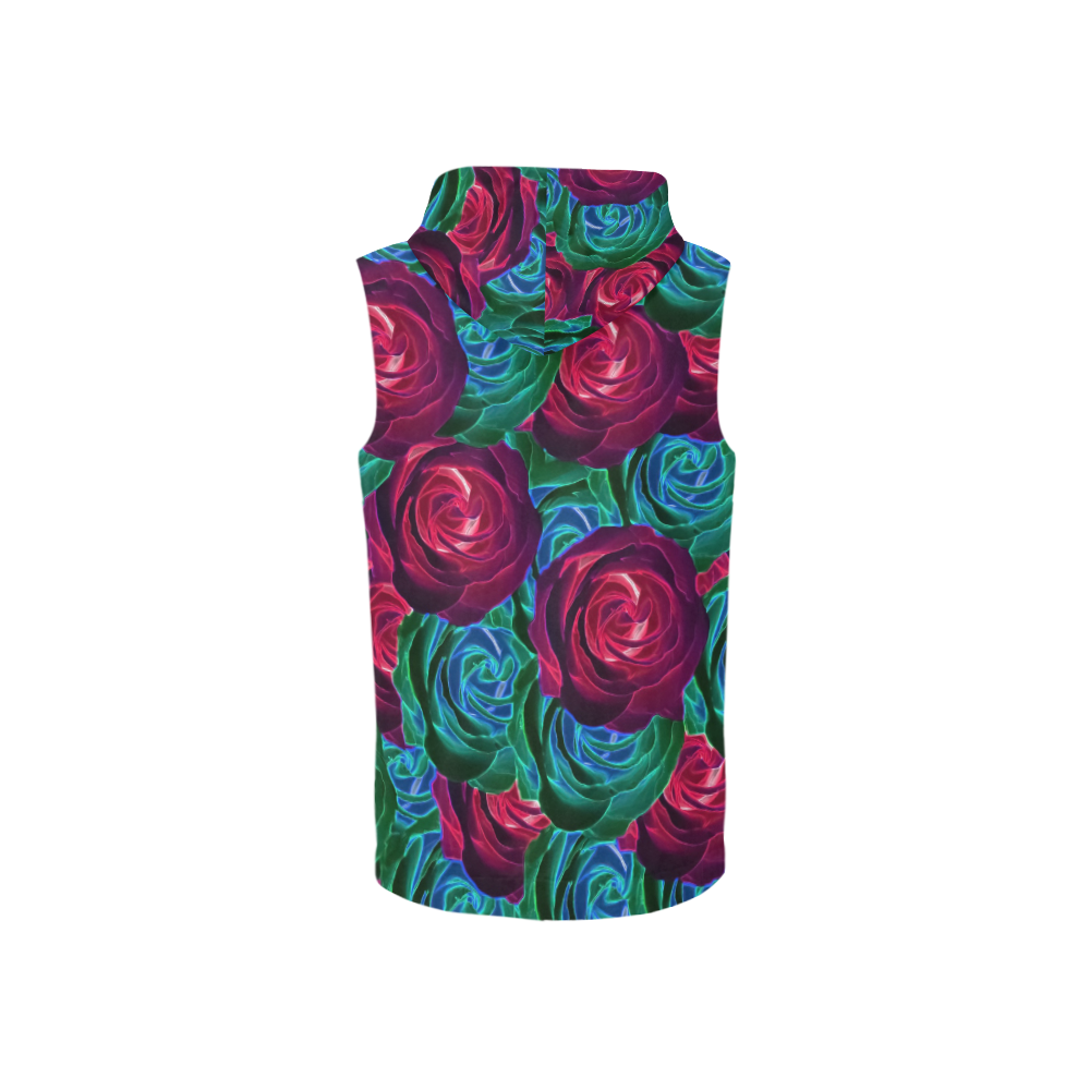 closeup blooming roses in red blue and green All Over Print Sleeveless Zip Up Hoodie for Women (Model H16)