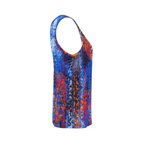 psychedelic geometric polygon shape pattern abstract in blue red orange All Over Print Tank Top for Women (Model T43)