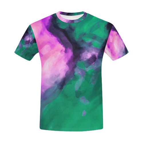 psychedelic splash painting texture abstract background in green and pink All Over Print T-Shirt for Men (USA Size) (Model T40)