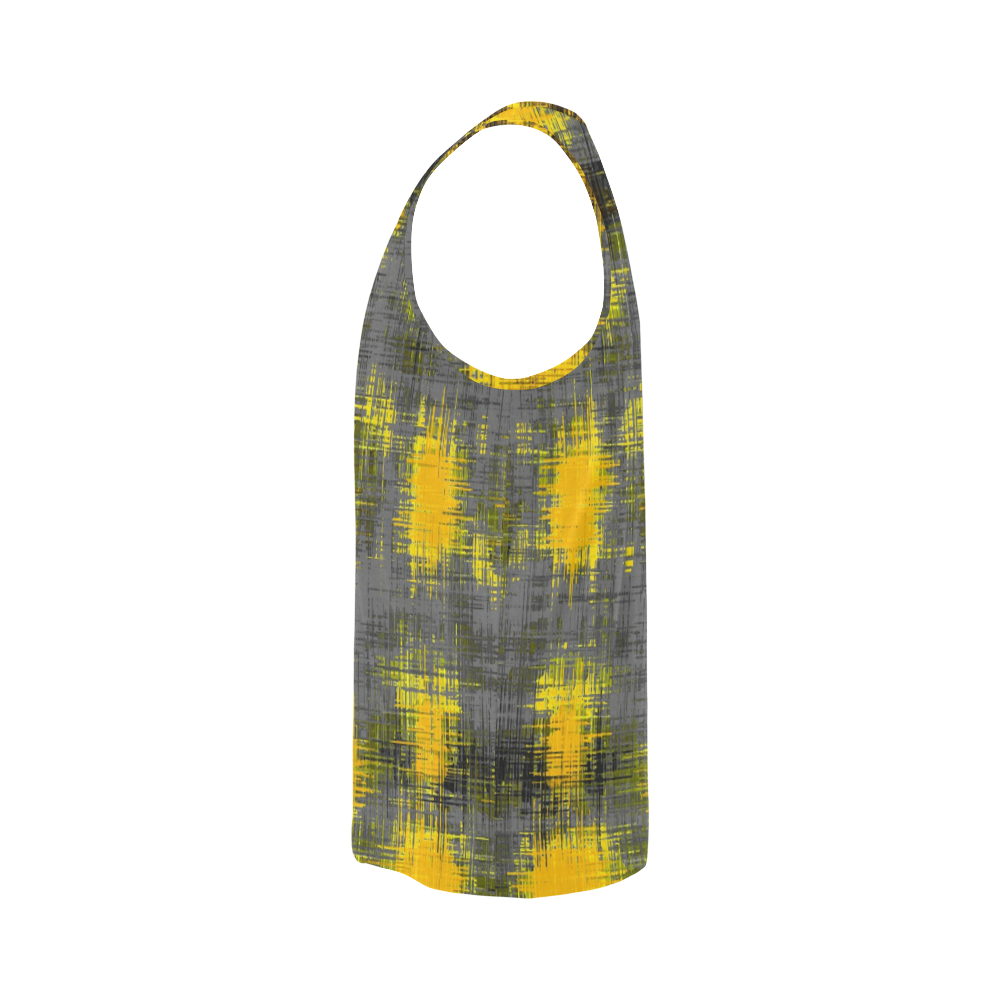 geometric plaid pattern painting abstract in yellow brown and black All Over Print Tank Top for Men (Model T43)