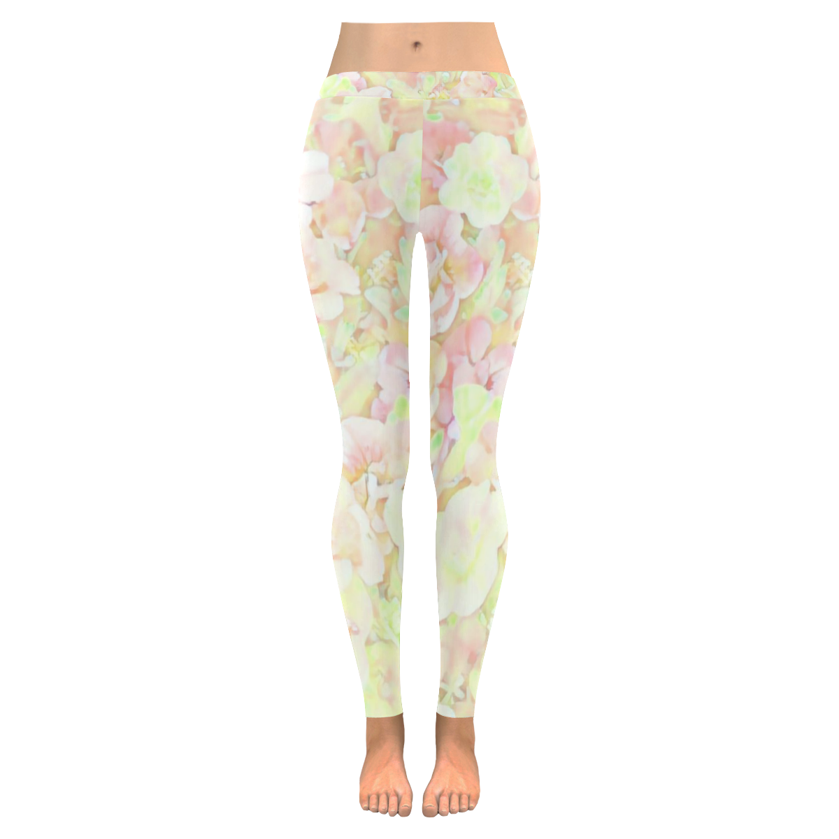 Lovely Floral 36C by FeelGood Women's Low Rise Leggings (Invisible Stitch) (Model L05)