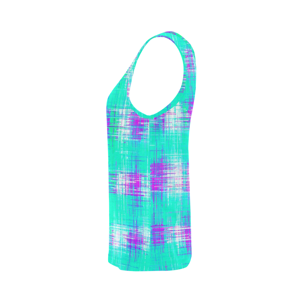 plaid pattern graffiti painting abstract in blue green and pink All Over Print Tank Top for Women (Model T43)
