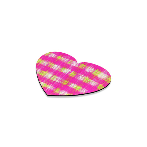 plaid pattern graffiti painting abstract in pink and yellow Heart Coaster
