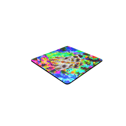 camouflage psychedelic splash painting abstract in blue green orange pink brown Square Coaster