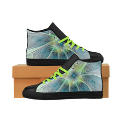 Floral Fantasy Abstract Blue Green Fractal Flower Aquila High Top Microfiber Leather Women's Shoes (Model 032)