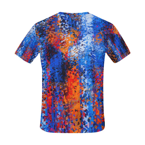 psychedelic geometric polygon shape pattern abstract in blue red orange All Over Print T-Shirt for Men (USA Size) (Model T40)