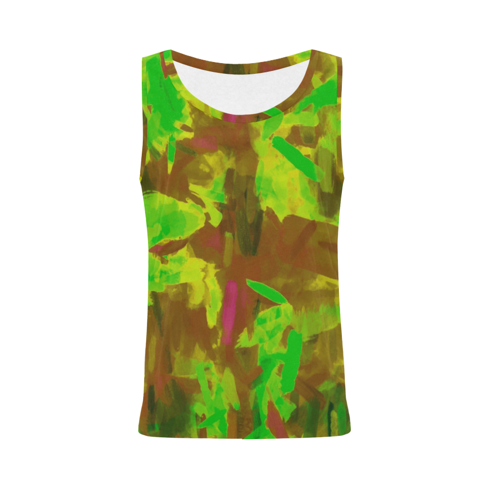 camouflage painting texture abstract background in green yellow brown All Over Print Tank Top for Women (Model T43)