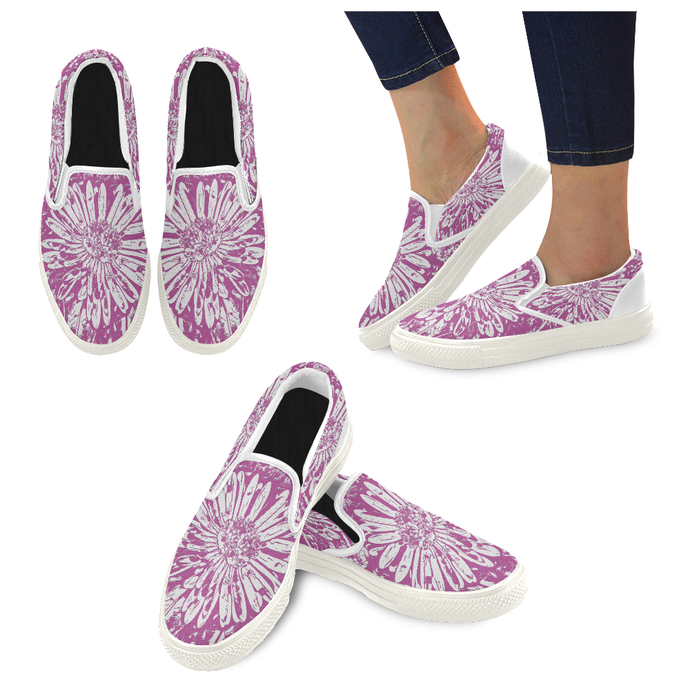 FLOWER PINK Women's Unusual Slip-on Canvas Shoes (Model 019)