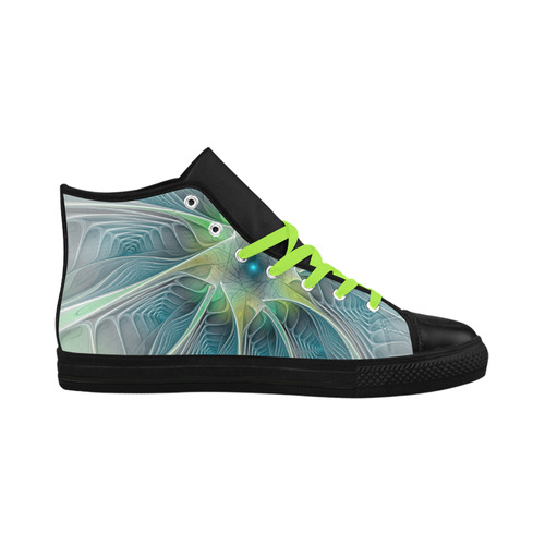 Floral Fantasy Abstract Blue Green Fractal Flower Aquila High Top Microfiber Leather Women's Shoes (Model 032)