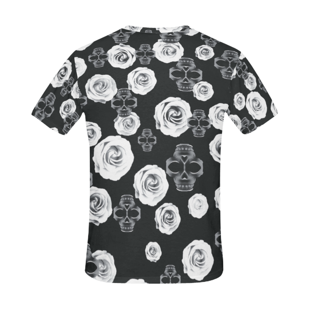 vintage skull and rose abstract pattern in black and white All Over Print T-Shirt for Men (USA Size) (Model T40)