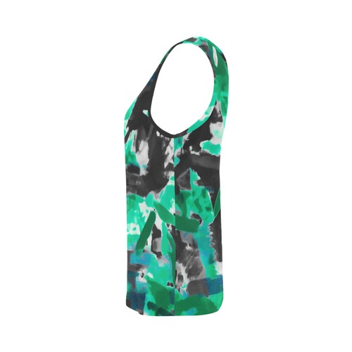 psychedelic vintage camouflage painting texture abstract in green and black All Over Print Tank Top for Women (Model T43)