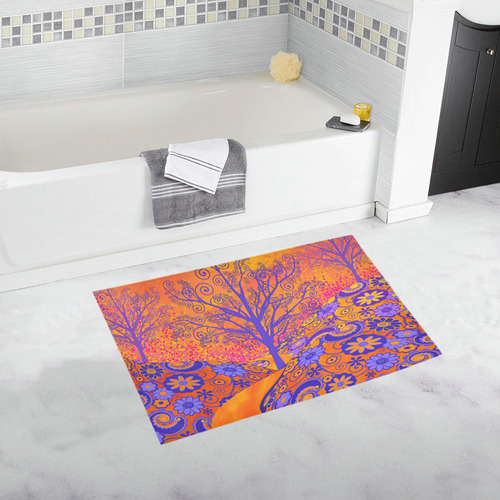 Bath Rug Sunset Park Trees Colorful Art Bath Rug 20''x 32''