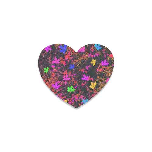 maple leaf in yellow green pink blue red with red and orange creepers plants background Heart Coaster