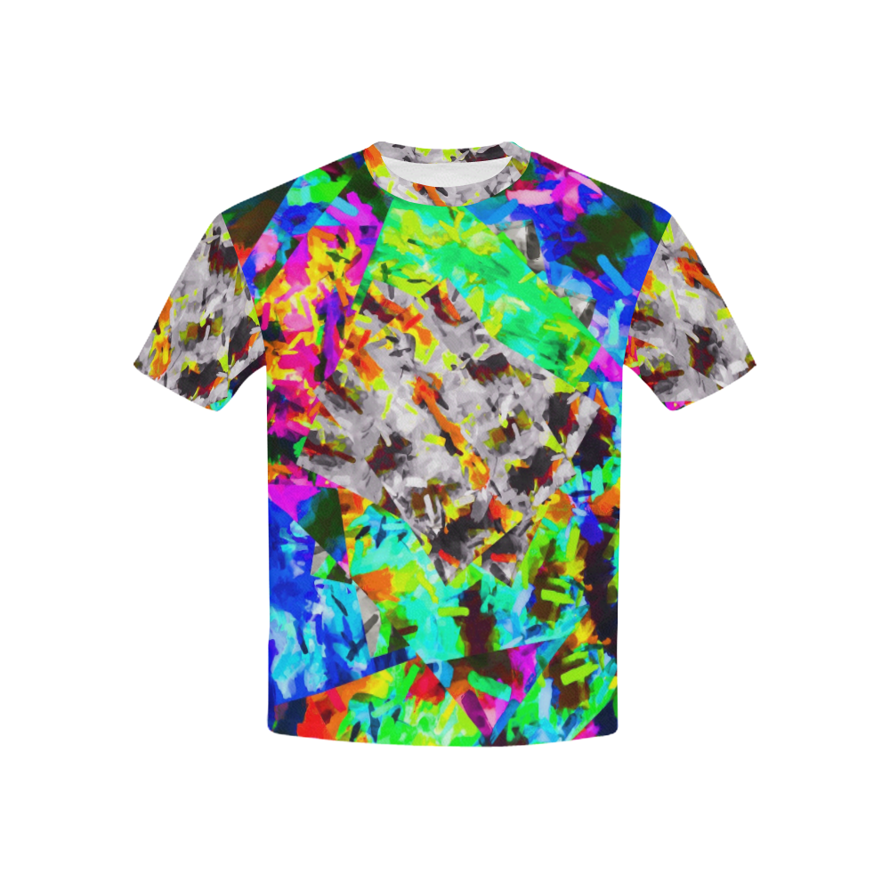 camouflage psychedelic splash painting abstract in blue green orange pink brown Kids' All Over Print T-shirt (USA Size) (Model T40)