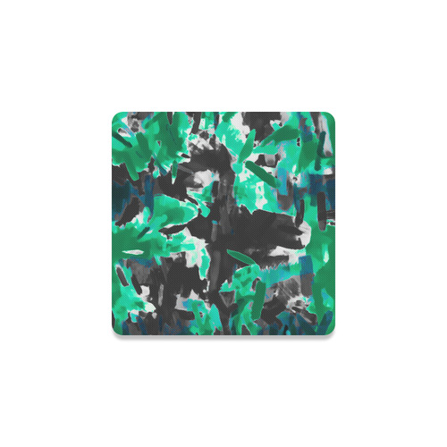 psychedelic vintage camouflage painting texture abstract in green and black Square Coaster