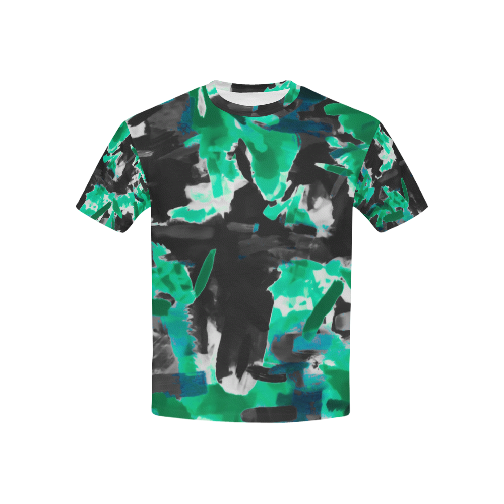 psychedelic vintage camouflage painting texture abstract in green and black Kids' All Over Print T-shirt (USA Size) (Model T40)