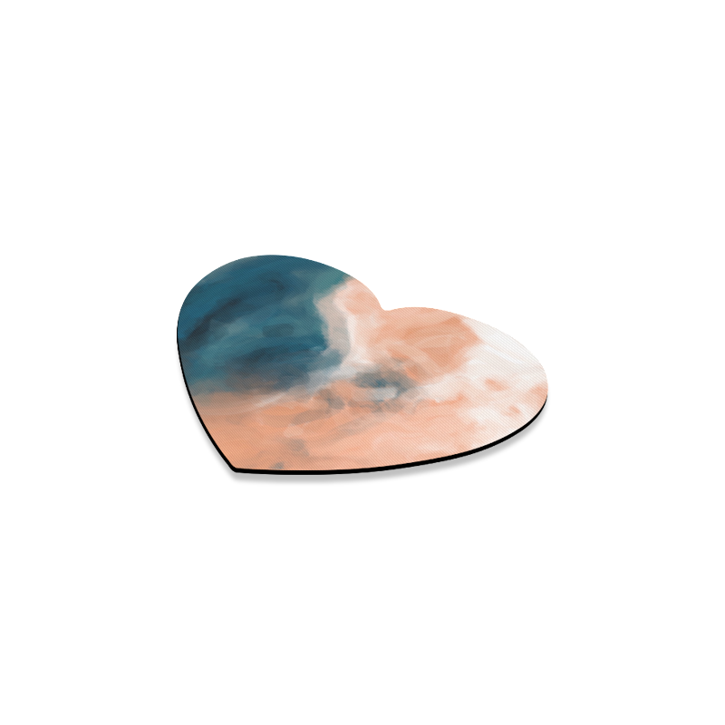psychedelic splash painting texture abstract background in brown and blue Heart Coaster