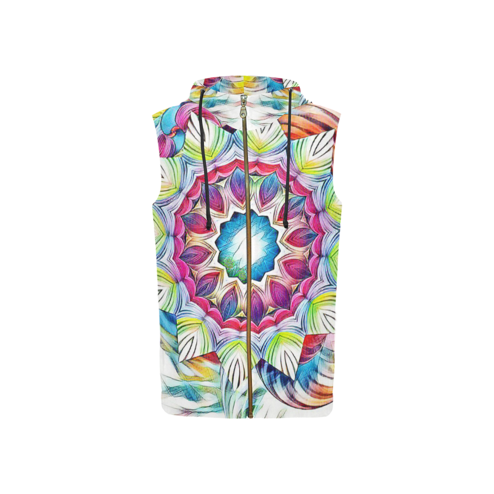 Sunshine Feeling Mandala All Over Print Sleeveless Zip Up Hoodie for Women (Model H16)