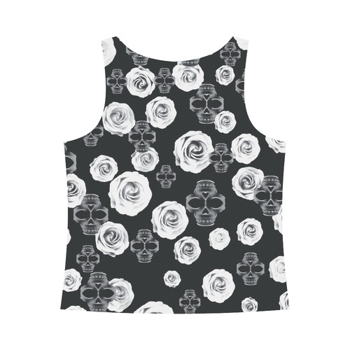 vintage skull and rose abstract pattern in black and white All Over Print Tank Top for Women (Model T43)